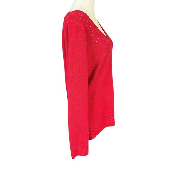 Christopher & Banks red long sleeve v-neck stretchy embellished sweater size L - Picture 3 of 8